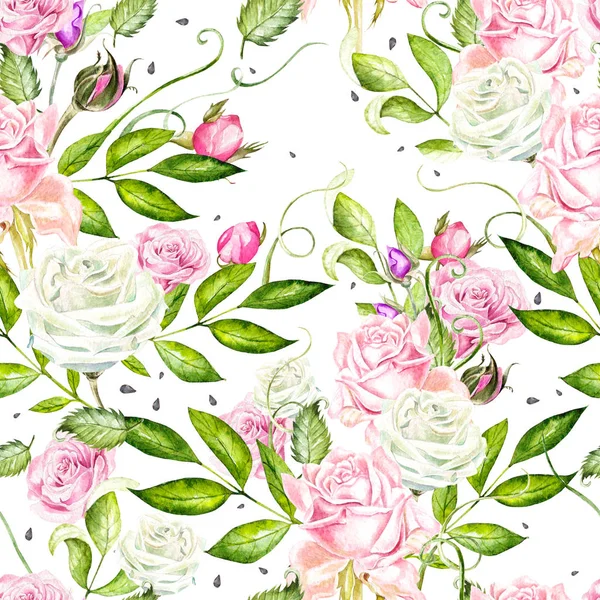 Seamless pattern with watercolor flowers. Rose. Hand drawn. — Stock Photo, Image