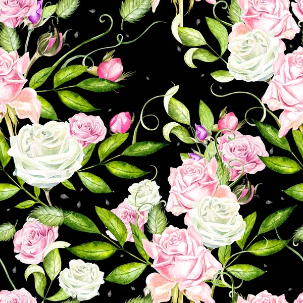 Seamless pattern with watercolor flowers. Rose. Hand drawn. — Stock Photo, Image