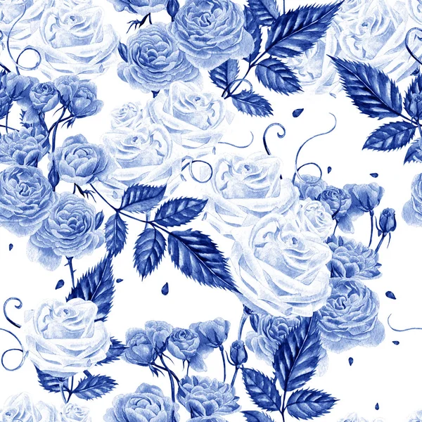 Seamless pattern with watercolor flowers. Rose. Hand drawn. — Stock Photo, Image