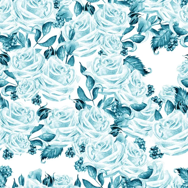 Nahtloses Muster mit Aquarellblumen. Rose mit Brombeeren — Stockfoto