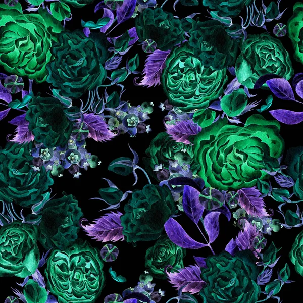 Varrat nélküli mintát akvarell virágokkal. Rózsa, Szeder — Stock Fotó