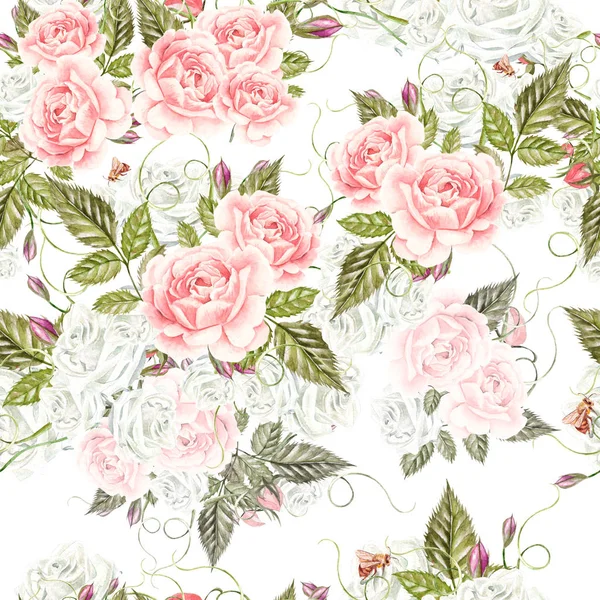 Cartão vintage com rosas. Aquarela. Desenhado à mão . — Fotografia de Stock