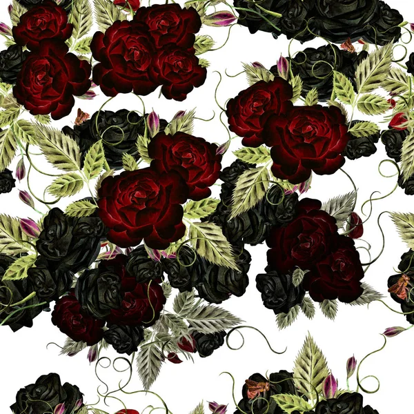 Seamless pattern with watercolor flowers. Rose. Hand drawn. — Stock Photo, Image