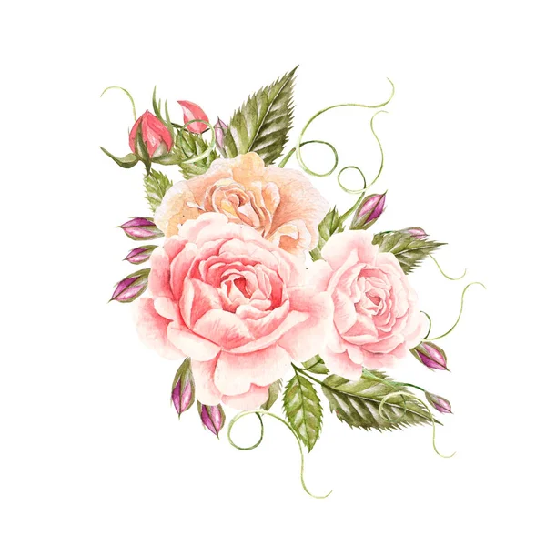 Biglietto vintage con rose. Acquerello. Disegnato a mano . — Foto Stock