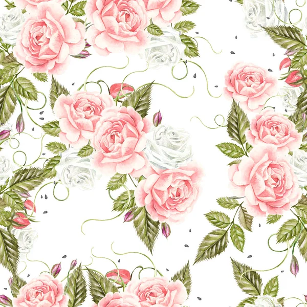 수채화 꽃으로 완벽 한 패턴입니다. 로즈입니다. 손으로 그린. — 스톡 사진