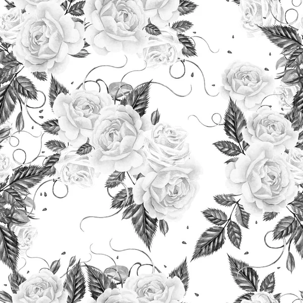 수채화 꽃으로 완벽 한 패턴입니다. 로즈입니다. 손으로 그린. — 스톡 사진