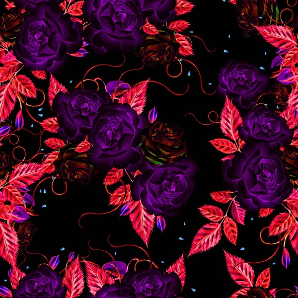 Modello senza cuciture con fiori ad acquerello. Rose. Disegnato a mano. Illustrazione . — Foto Stock