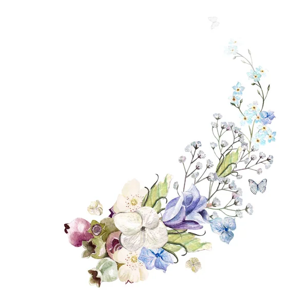 Modèle avec des fleurs de pétunia aquarelle en arrière-plan — Photo