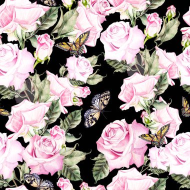 Güzel parlak renkli sulu boya desen gül çiçek ile bir