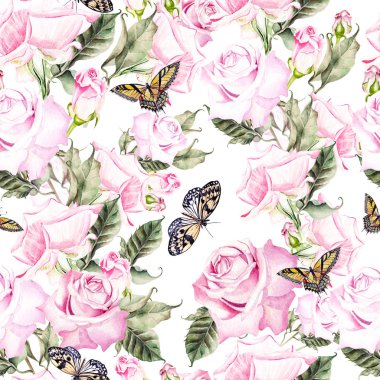 Güzel parlak renkli sulu boya desen gül çiçek ile bir