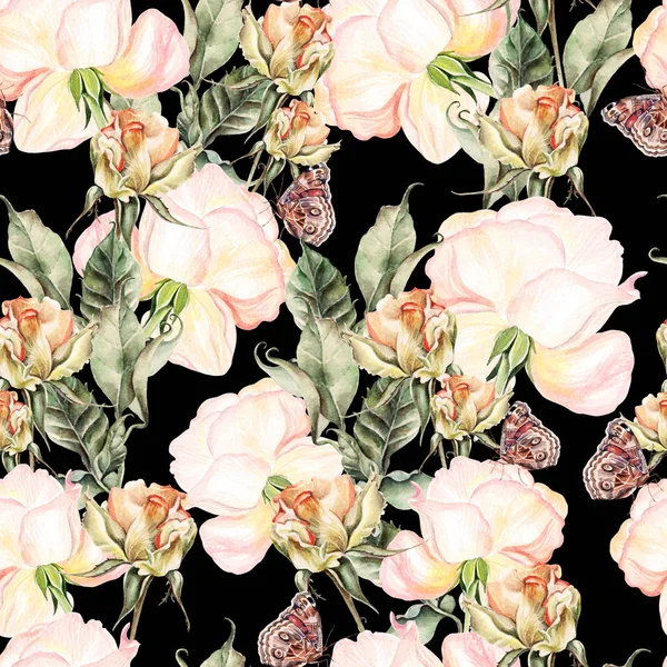 Krásné zářivě barevný akvarel vzor s květy růže — Stock fotografie
