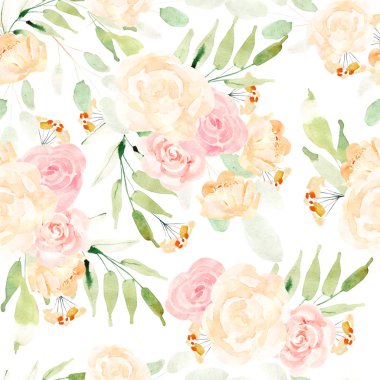 Güzel parlak renkli suluboya desenle gül çiçek. 