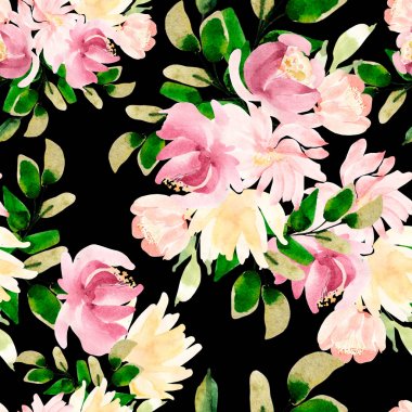 Güzel parlak renkli suluboya desenle gül çiçek. 