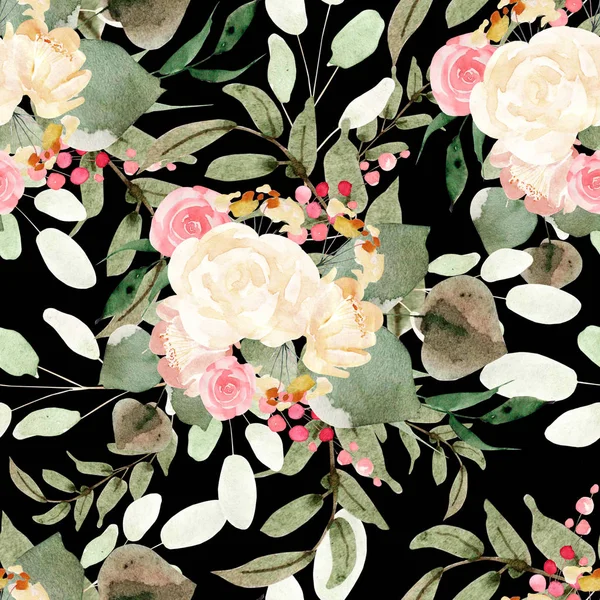 Mooie heldere kleurrijke aquarel patroon met Rose bloemen. — Stockfoto