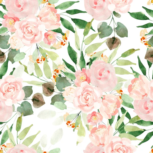 Beautiful Bright Colorful Watercolor Pattern With Rose Flowers. — Stock Photo, Image