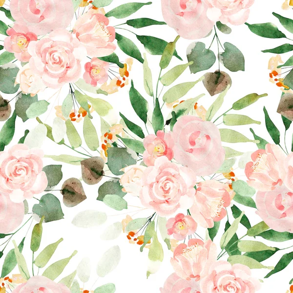 Beautiful Bright Colorful Watercolor Pattern with Rose Flowers . — стоковое фото