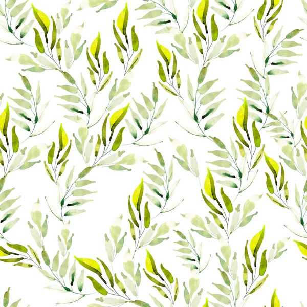 Patrón de acuarela brillante con hojas. Ilustración —  Fotos de Stock