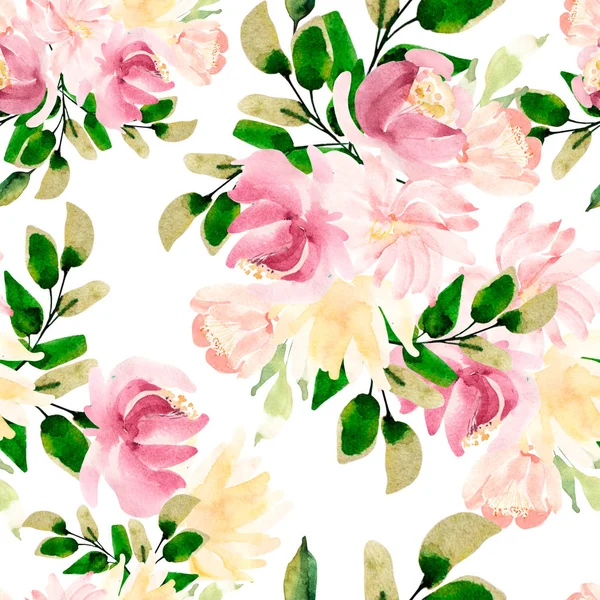 Krásné zářivě barevný akvarel vzor s květy růže. — Stock fotografie