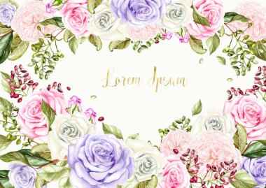 Parlak suluboya kağıdı ile çiçek gül ve çilek. İllüstrasyon