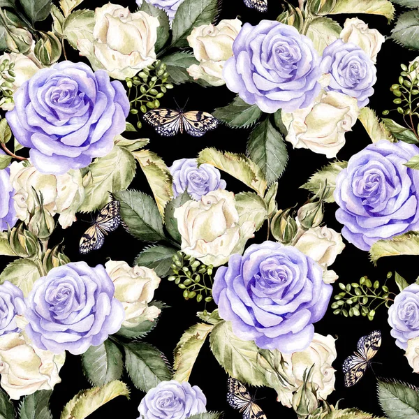 Prachtige aquarel patroon met rozen en bessen. Ilustration — Stockfoto