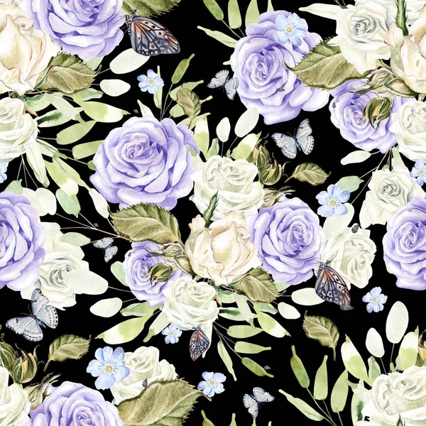 꽃과 장미와 아름 다운 밝은 수채화 패턴입니다. Illu — 스톡 사진
