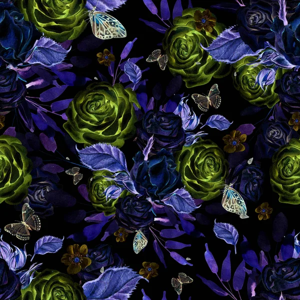 Schönes helles Aquarellmuster mit Blumen und Rosen. illu — Stockfoto