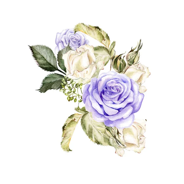 Mooie heldere aquarel boeket met bloemen van rose en peo — Stockfoto