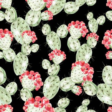 Kaktüs ile suluboya desen .