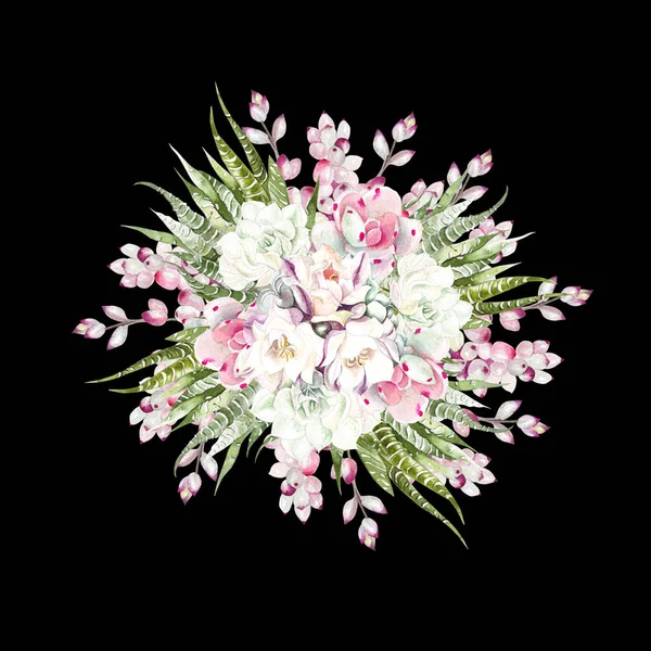 Kaktüsler ve succulents suluboya buket. 