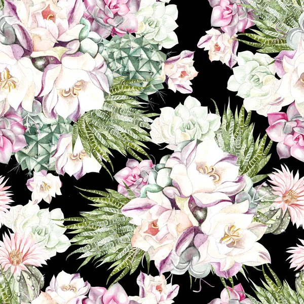 Watercolor pattern with succulents . — Stock Photo, Image