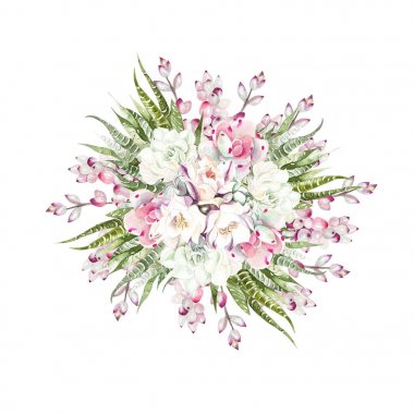 Kaktüsler ve succulents suluboya buket.