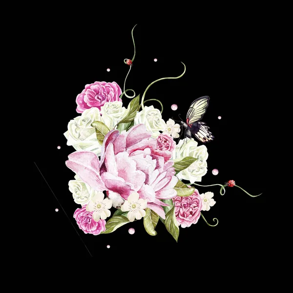 Bouquet da sposa acquerello con rosa e peonia . — Foto Stock