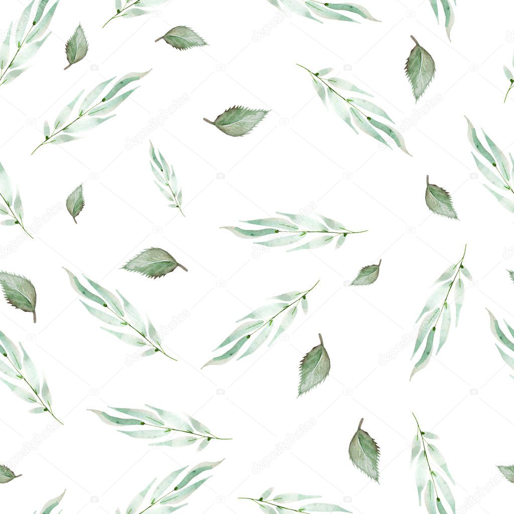Bright watercolor pattern with leaves. 