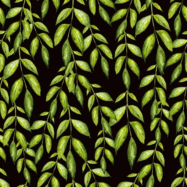 Yeşil yaprakları ile güzel suluboya desen.