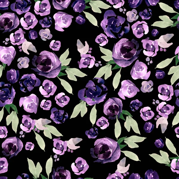 Beautiful watercolor pattern with purple and pink flowers. — Stock Photo, Image