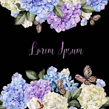 Güzel düğün kartı, hudrangea ve pamuk ile davet. 