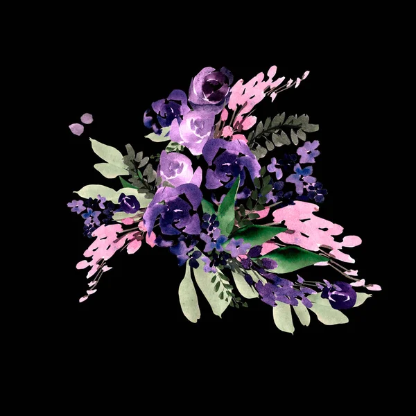 Красивий акварельний весільний букет з фіолетовими квітами . — стокове фото