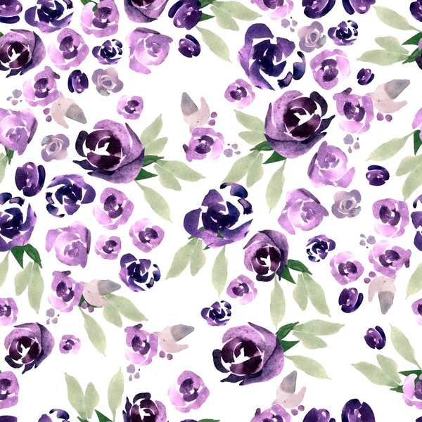 Wunderschönes Aquarellmuster mit lila und rosa Blüten. — Stockfoto