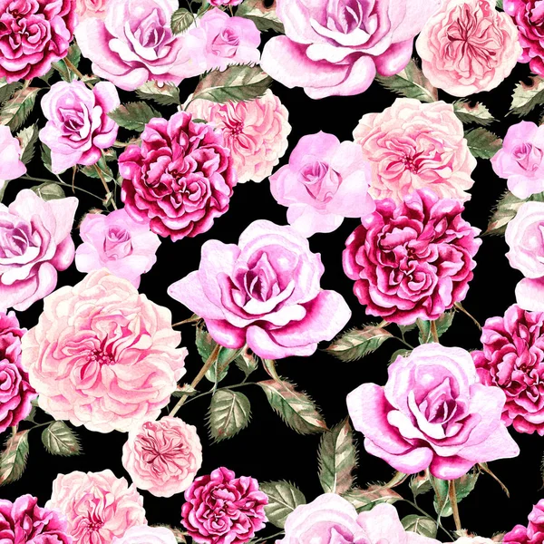 Beautiful watercolor pattern with flowers rose and peony. — Stock Photo, Image