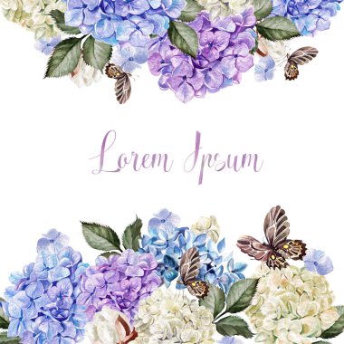 Güzel düğün kartı, hudrangea ve pamuk ile davet. 