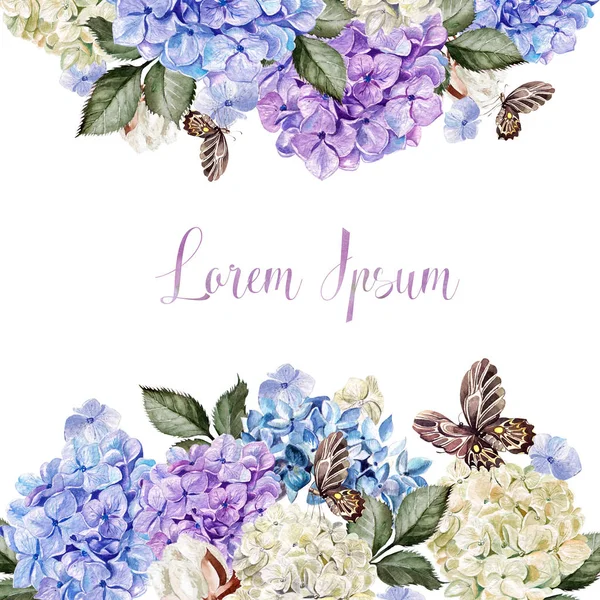 Güzel düğün kartı, hudrangea ve pamuk ile davet. 