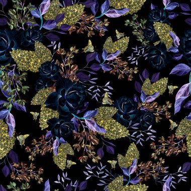 Suluboya leylak ve gül çiçek ile Seamless Modeli.