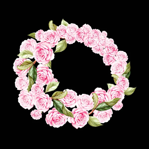 Beautiful, bright watercolor wreath with roses. — Stock Photo, Image