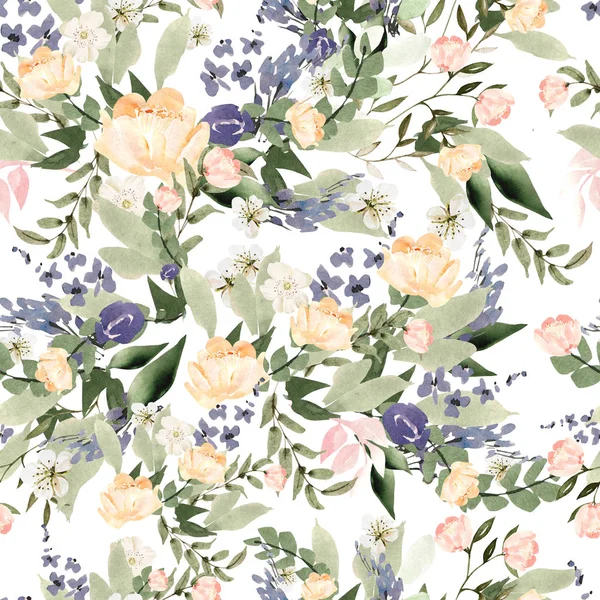 모란과 장미 꽃과 함께 아름 다운 수채화 패턴. — 스톡 사진