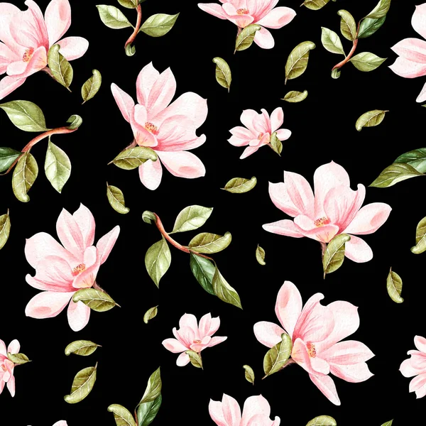Hermoso patrón de acuarela con flores y hojas de magnolia . — Foto de Stock
