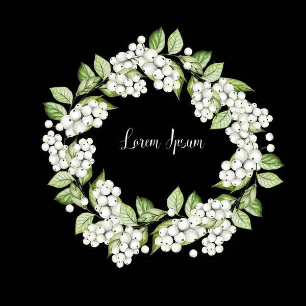 Bright watercolor wedding wreath with snowberry and  leaves. — Stock Photo, Image