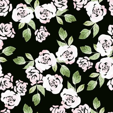 Gül çiçekleri ile güzel Suluboya dikişsiz desen. 