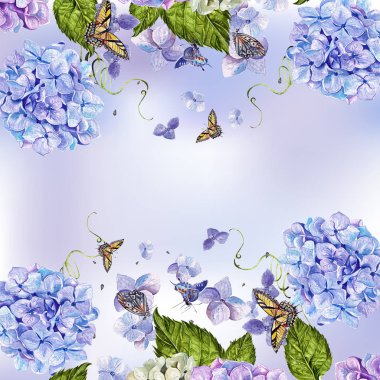 Güzel suluboya düğün kartı, hudrangea çiçekli davetiye.. 