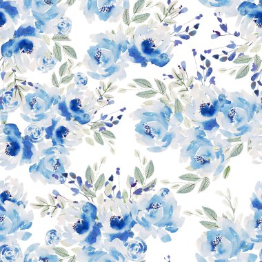 Güzel suluboya desenli güller ve şakayık çiçeklerle. 