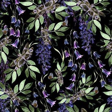 Güzel suluboya desenli kar damlası, salkım ve çan çiçekleriyle. 